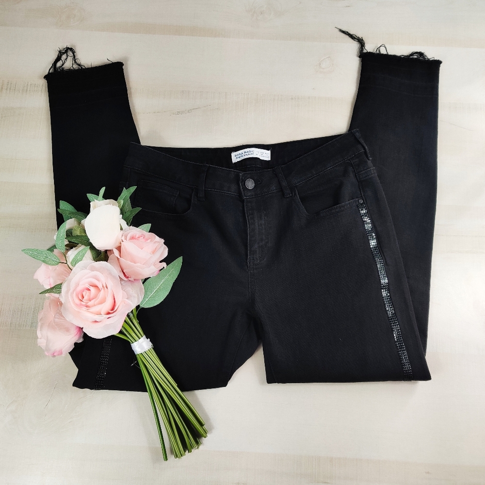 ZARA basic fade black metal tuxedo stripe jeans
